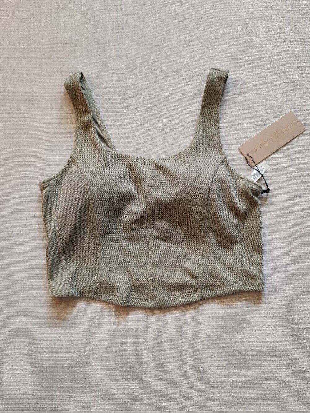 Harmony & Balance Women's Square Neck Ribbed Crop Top - Built-in Bra Sage Green